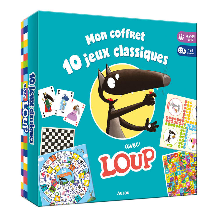 AUZOU | Grand jeu - Mon coffret 10 jeux classiques avec loup
